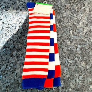 Lisa miss match orange and blue knee highs.